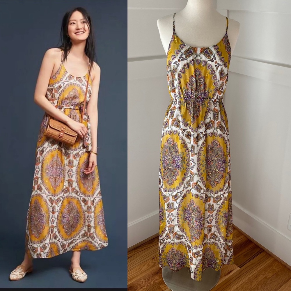 Anthropologie Akemi + Kin Yellow and Gold Medallion Maxi Dress- size M